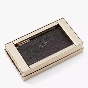 KATE SPADE BOXED LARGE SLIM CARDHOLDER IN BLACK GLITTER